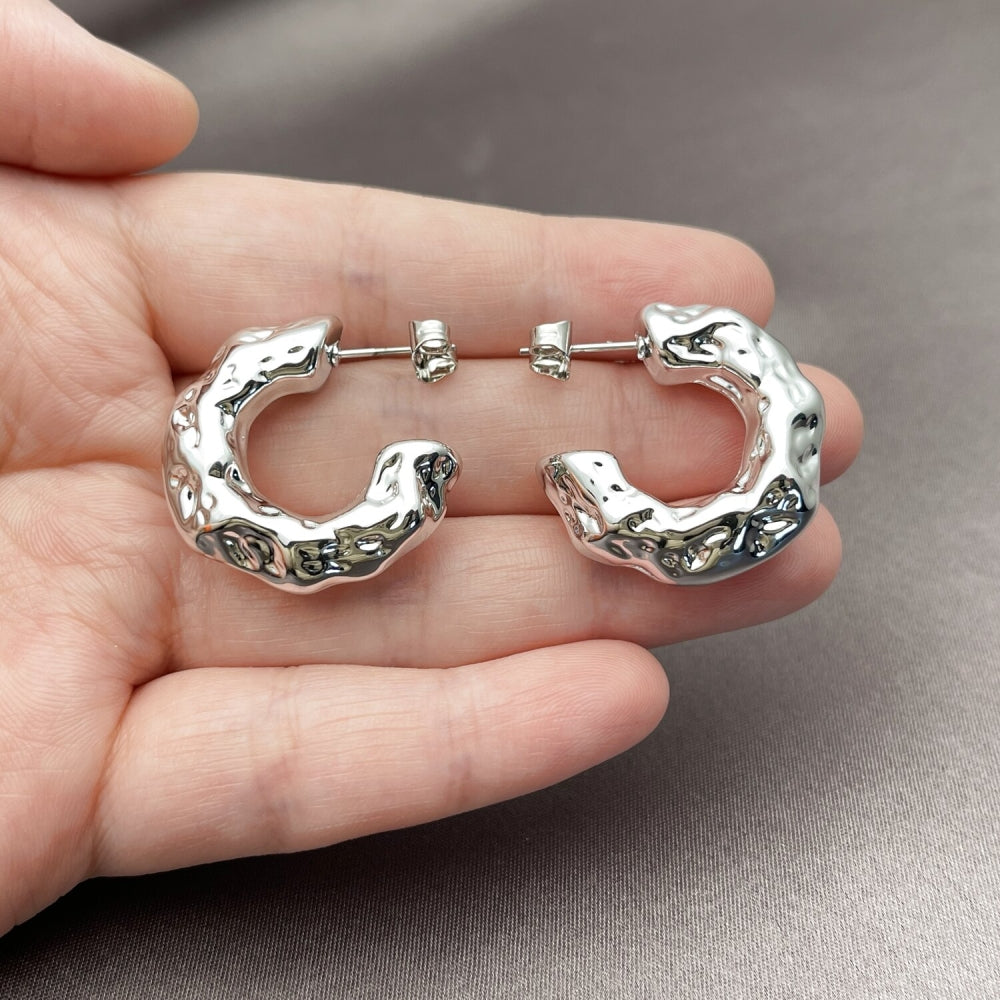 Rhodium Gold Filled Medium Hoop, Polished, Rhodium Finish