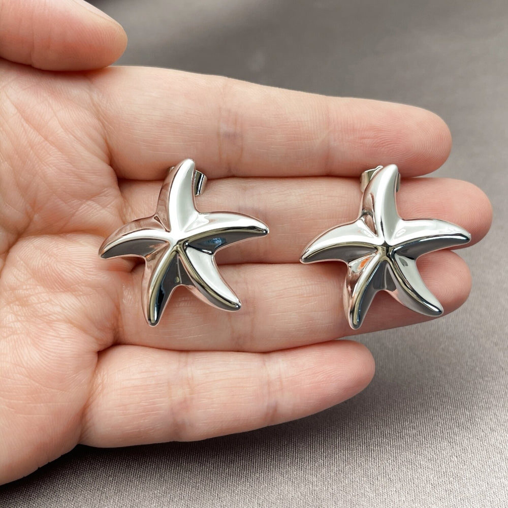 Rhodium Gold Filled Stud Earring, Star Design, Polished, Rhodium Finish