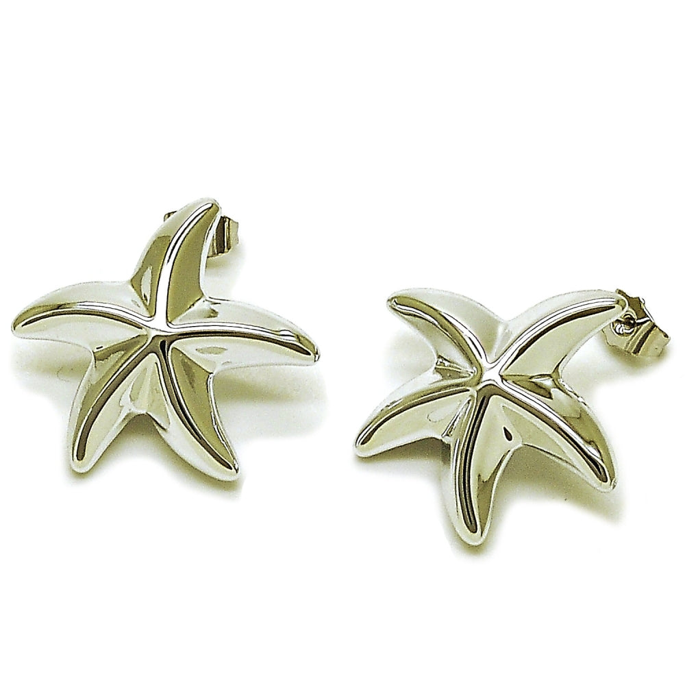 Rhodium Gold Filled Stud Earring, Star Design, Polished, Rhodium Finish