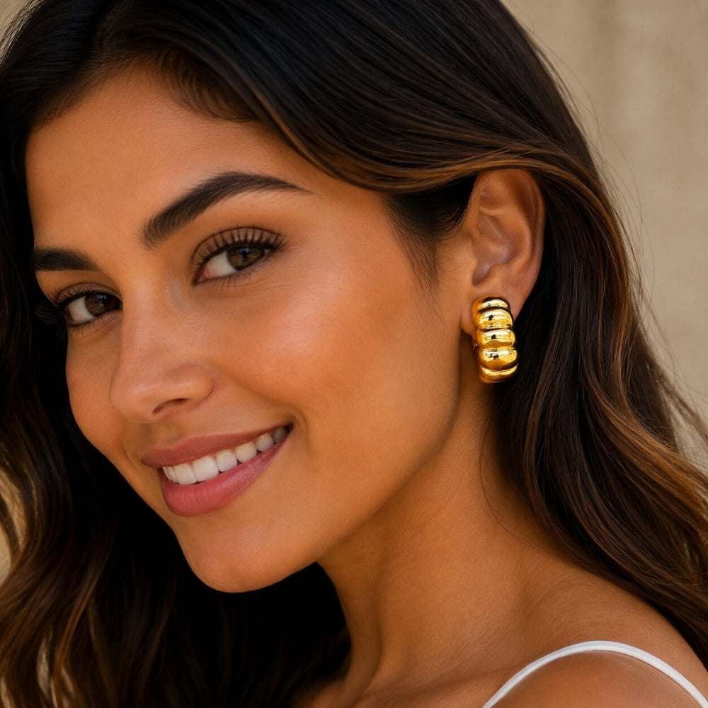 Stainless Steel Stud Earring, Twist Design, Polished, Golden Finish