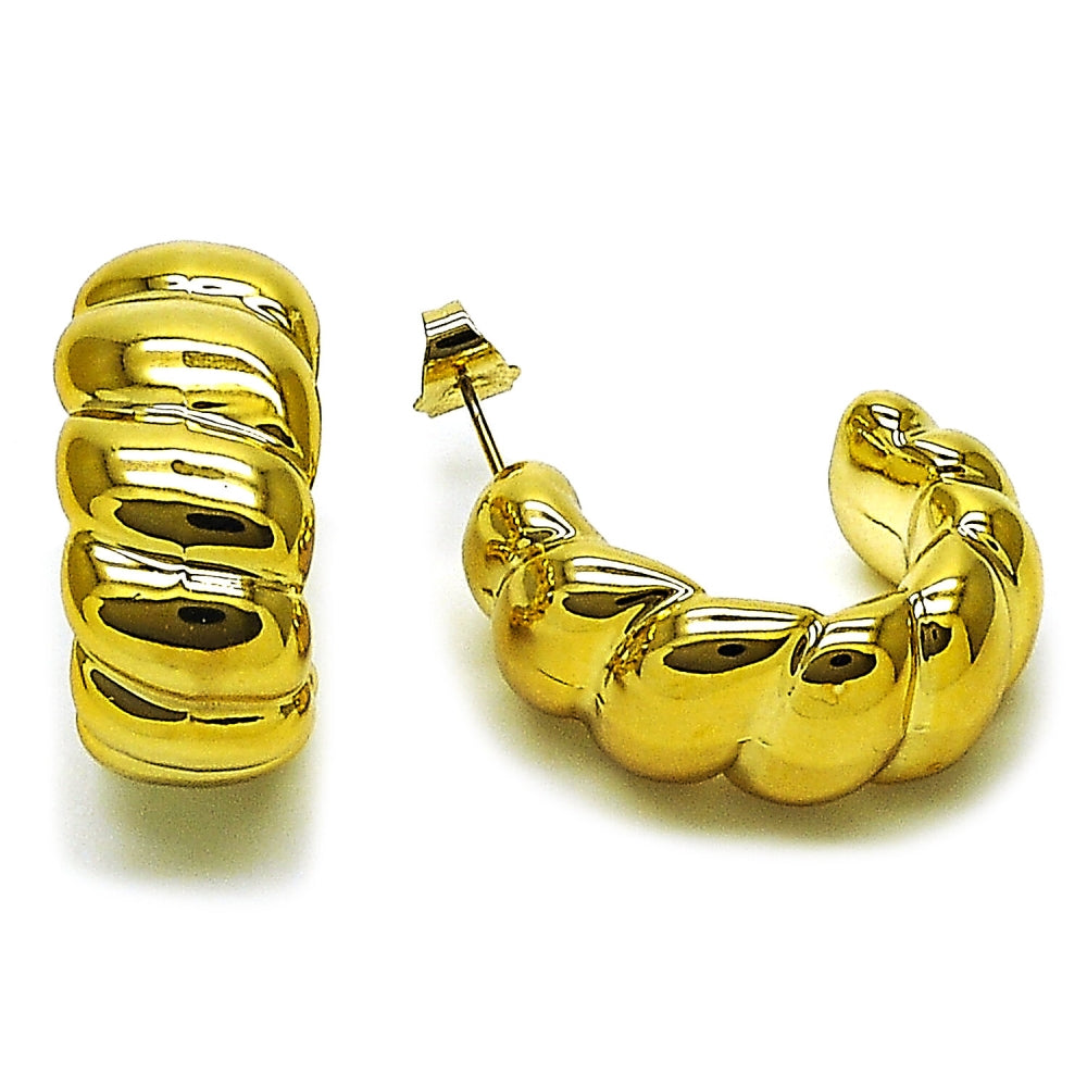 Stainless Steel Stud Earring, Twist Design, Polished, Golden Finish
