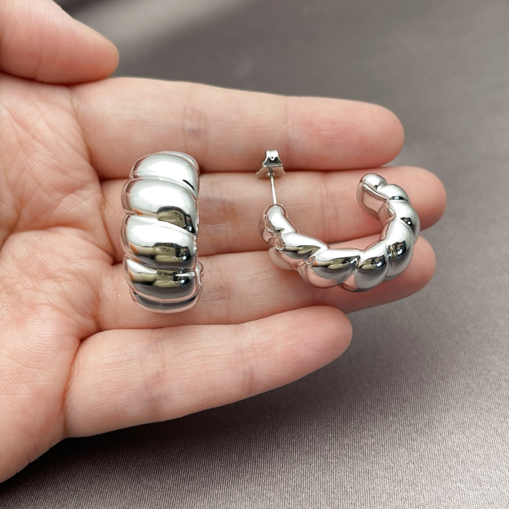 Rhodium Gold Filled Stud Earring, Twist Design, Polished, Rhodium Finish
