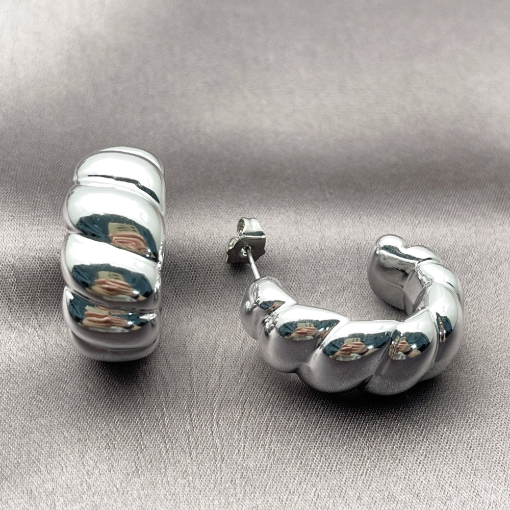 Rhodium Gold Filled Stud Earring, Twist Design, Polished, Rhodium Finish