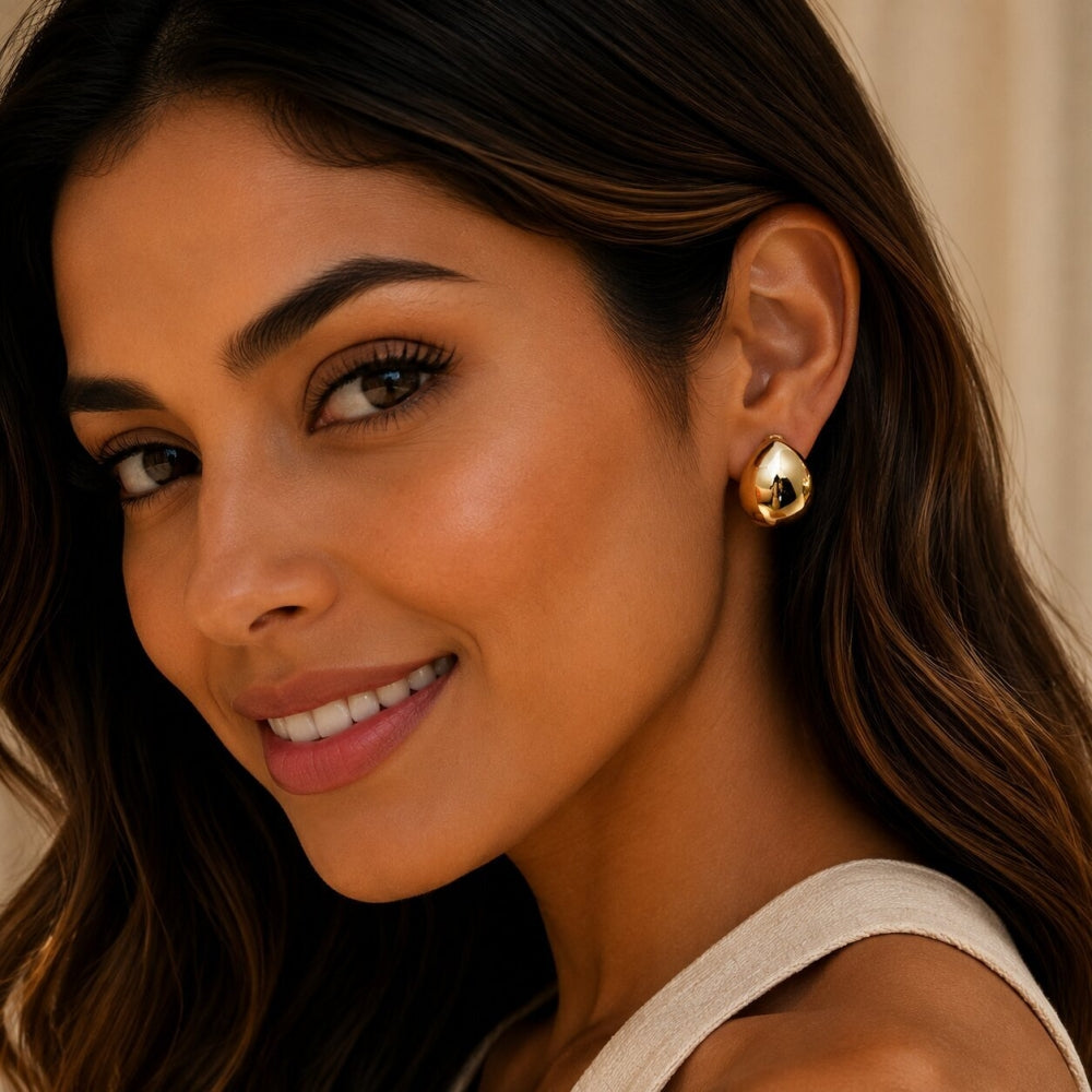 Stainless Steel Stud Earring, Polished, Golden Finish