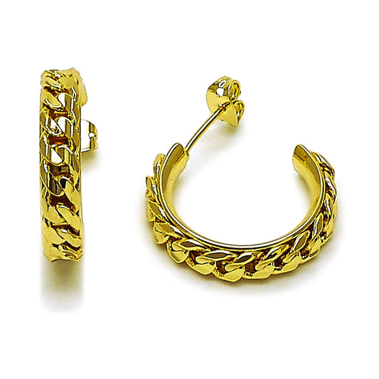 Oro Laminado Small Hoop, Gold Filled Style Miami Cuban Design, Diamond Cutting Finish, Golden Finish
