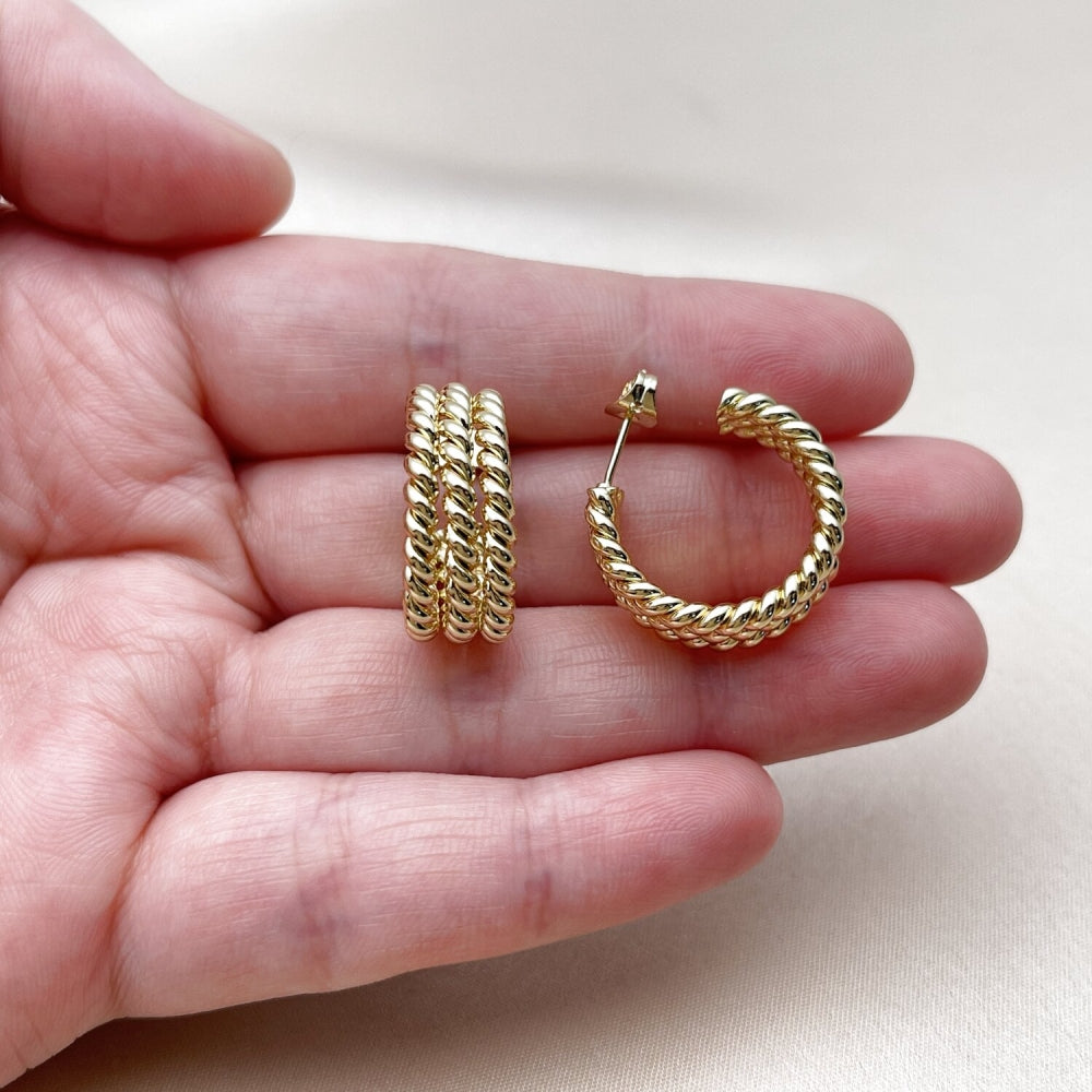 Oro Laminado Small Hoop, Gold Filled Style Twist Design, Polished, Golden Finish
