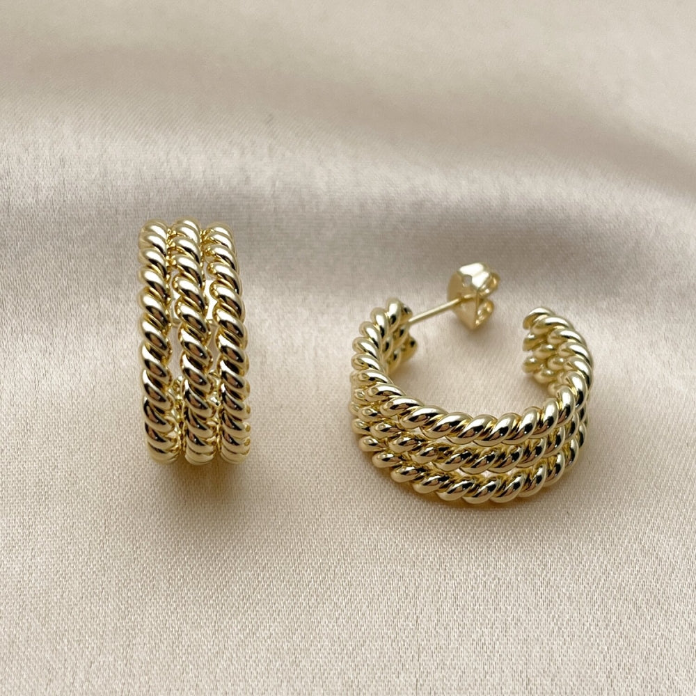 Oro Laminado Small Hoop, Gold Filled Style Twist Design, Polished, Golden Finish