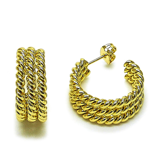 Oro Laminado Small Hoop, Gold Filled Style Twist Design, Polished, Golden Finish