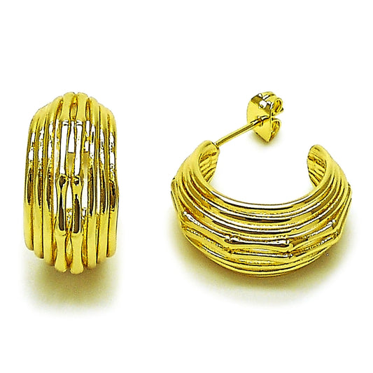 Oro Laminado Small Hoop, Gold Filled Style Bamboo Design, Polished, Golden Finish