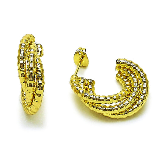 Oro Laminado Small Hoop, Gold Filled Style Diamond Cutting Finish, Golden Finish