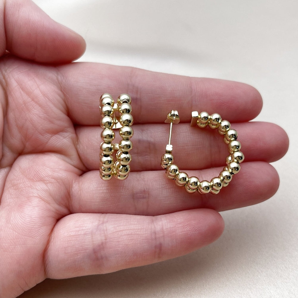 Oro Laminado Small Hoop, Gold Filled Style Ball and Hollow Design, Polished, Golden Finish