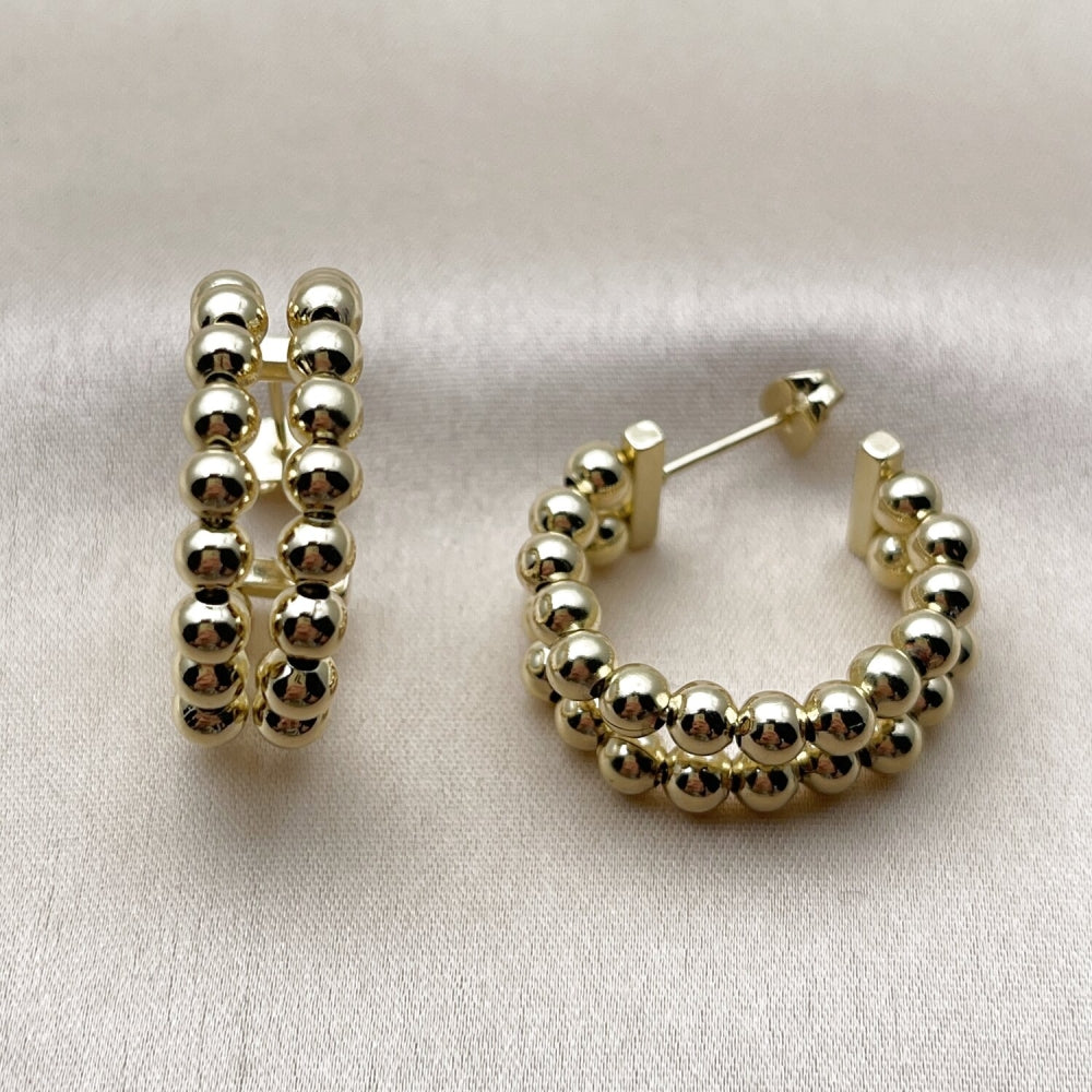 Oro Laminado Small Hoop, Gold Filled Style Ball and Hollow Design, Polished, Golden Finish
