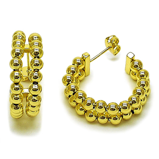 Oro Laminado Small Hoop, Gold Filled Style Ball and Hollow Design, Polished, Golden Finish