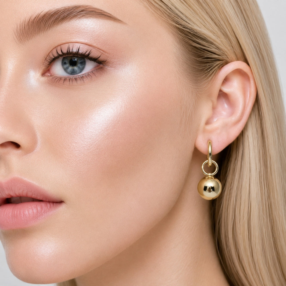 Oro Laminado Dangle Earring, Gold Filled Style Ball Design, Polished, Golden Finish