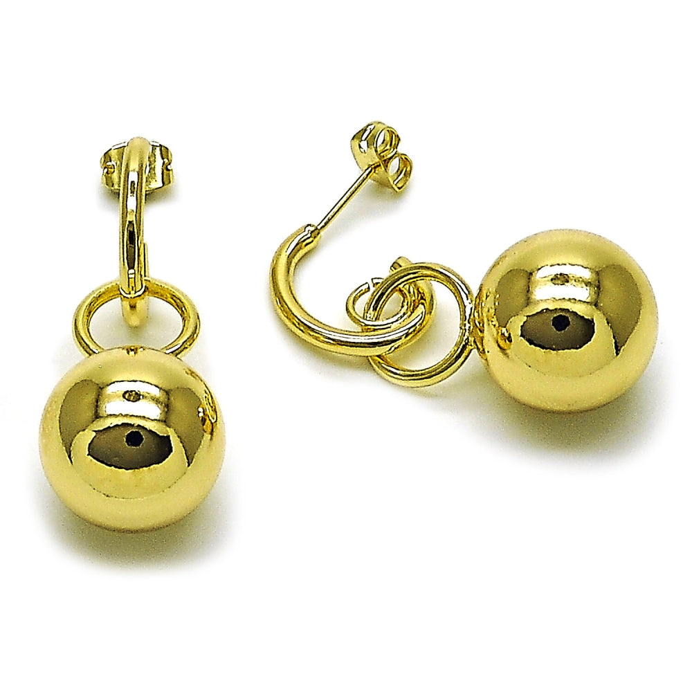Oro Laminado Dangle Earring, Gold Filled Style Ball Design, Polished, Golden Finish