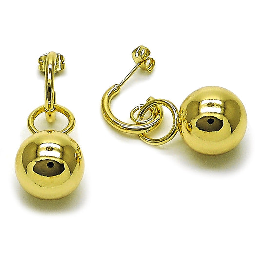 Oro Laminado Dangle Earring, Gold Filled Style Ball Design, Polished, Golden Finish