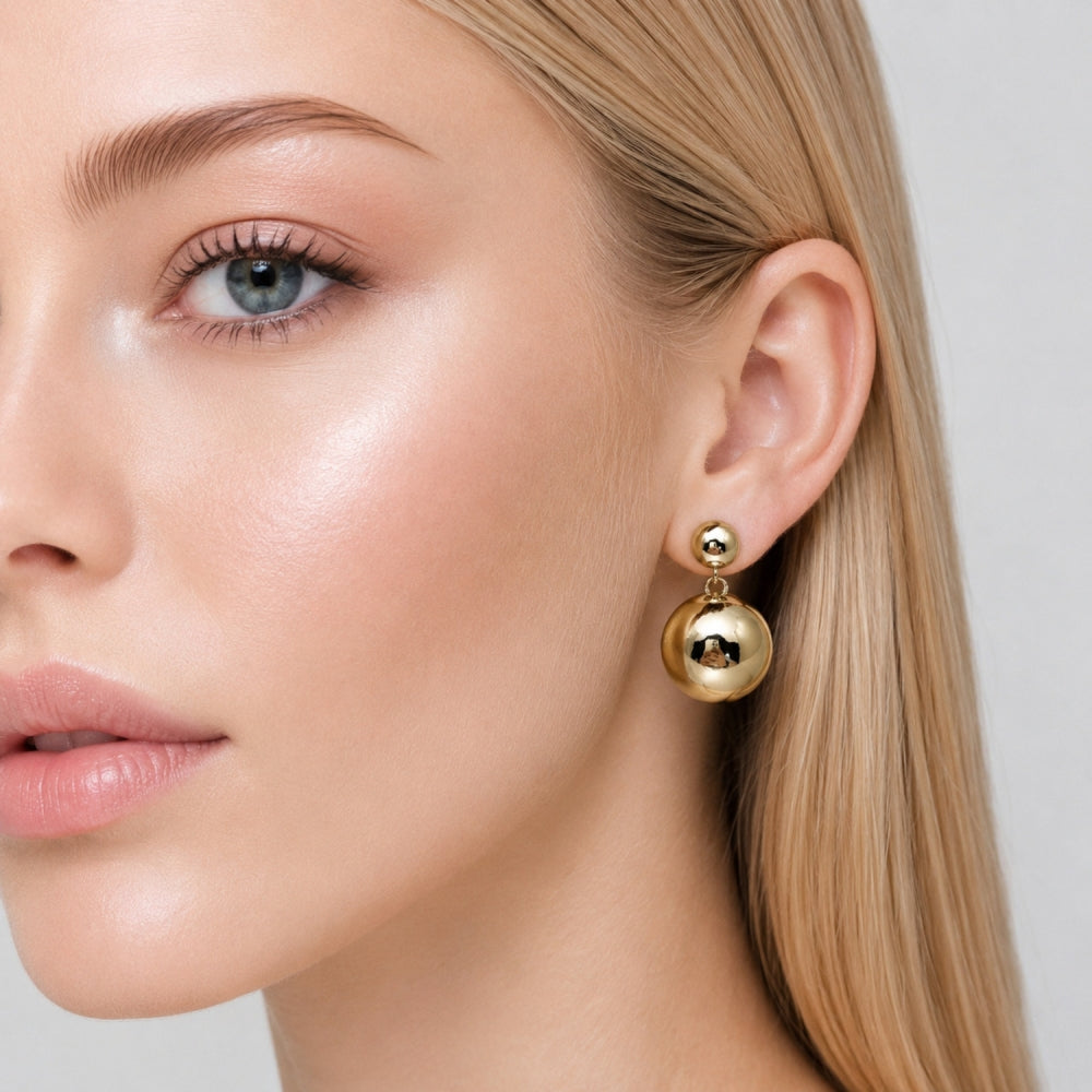 Oro Laminado Dangle Earring, Gold Filled Style Ball and Hollow Design, Polished, Golden Finish
