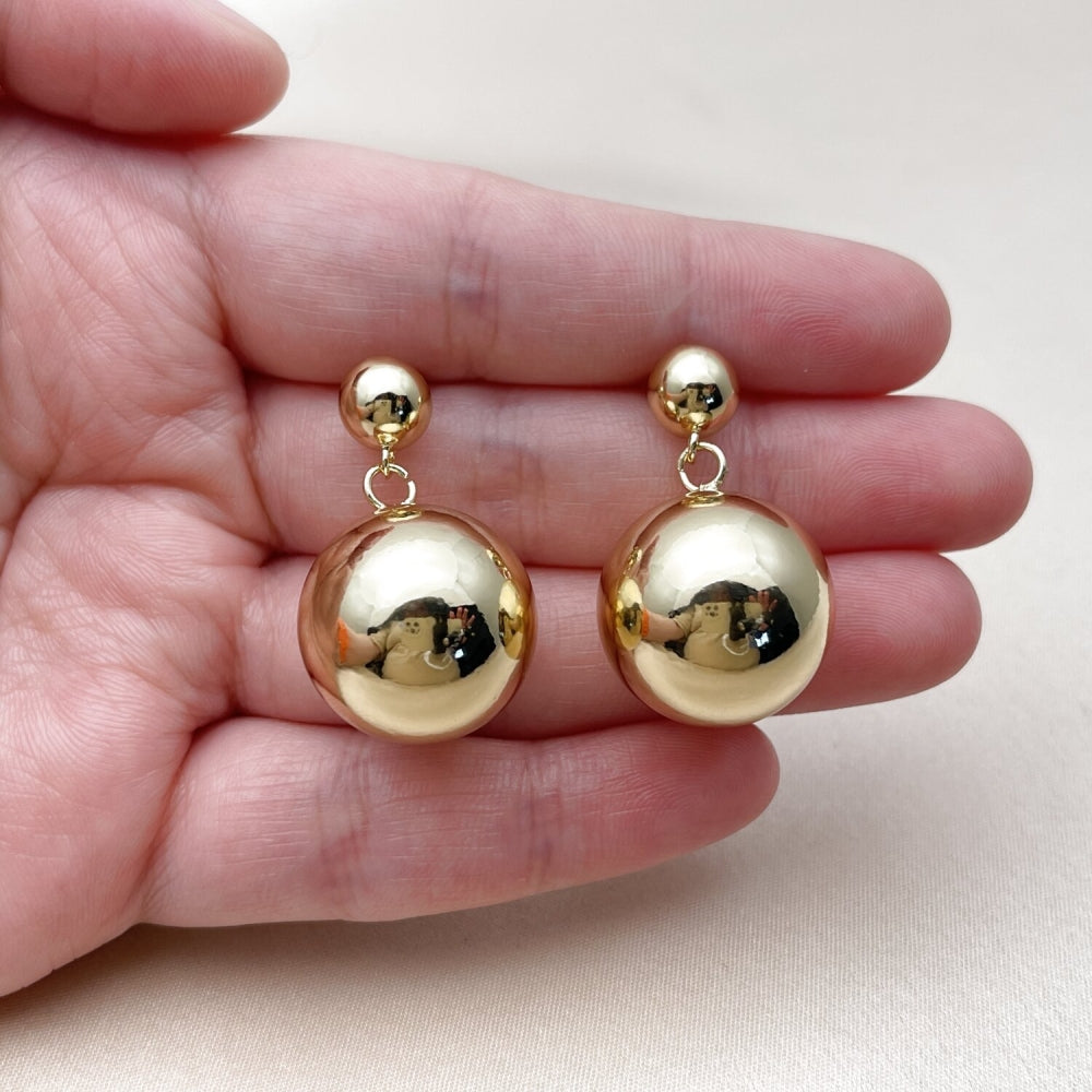 Oro Laminado Dangle Earring, Gold Filled Style Ball and Hollow Design, Polished, Golden Finish