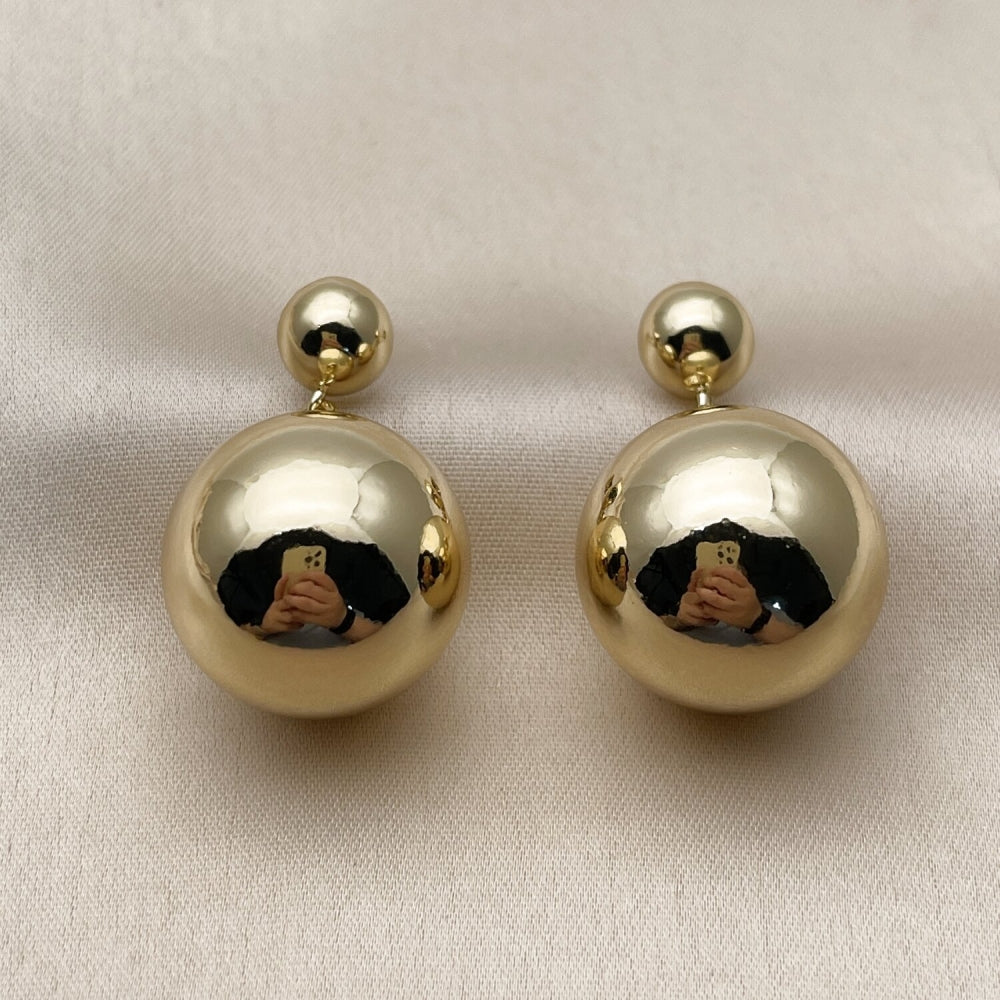 Oro Laminado Dangle Earring, Gold Filled Style Ball and Hollow Design, Polished, Golden Finish