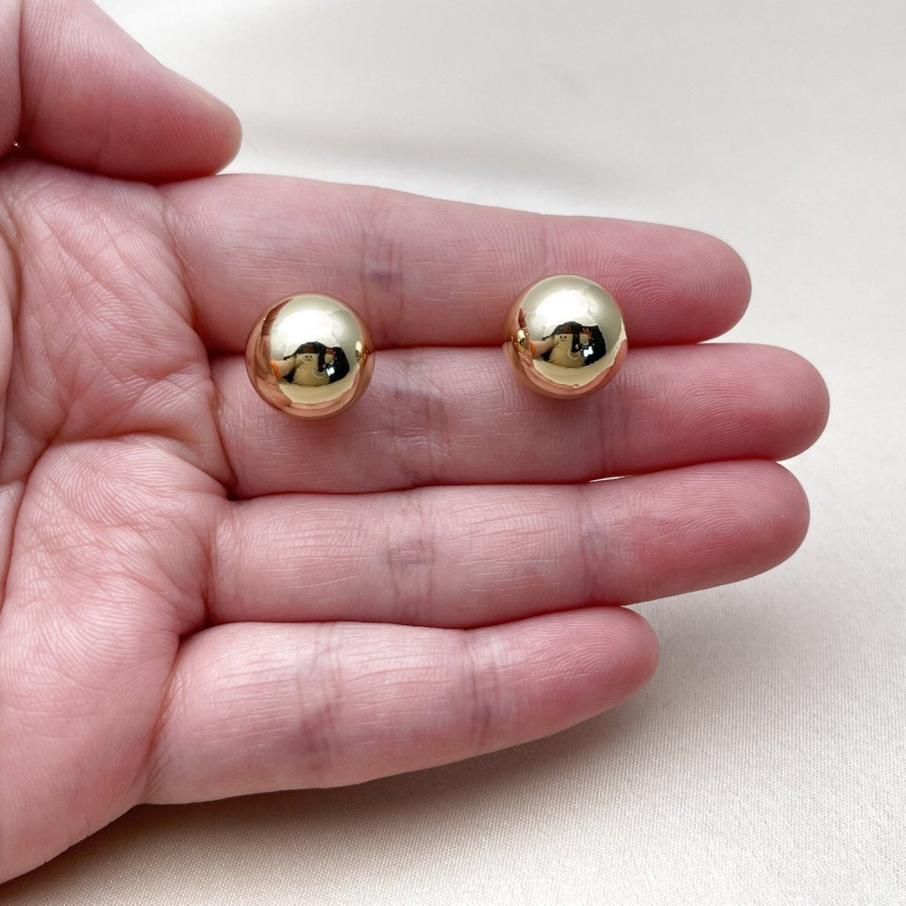 Oro Laminado Stud Earring, Gold Filled Style Ball and Hollow Design, Polished, Golden Finish