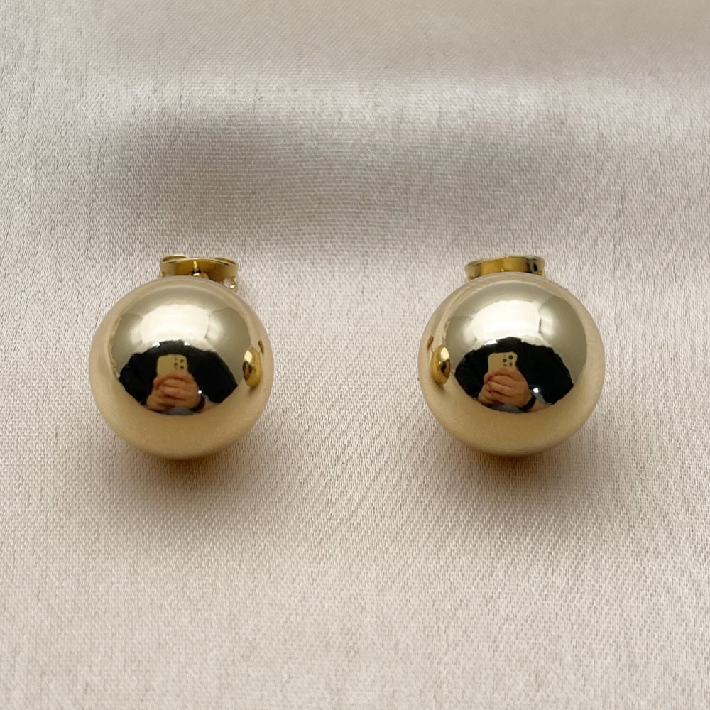 Oro Laminado Stud Earring, Gold Filled Style Ball and Hollow Design, Polished, Golden Finish