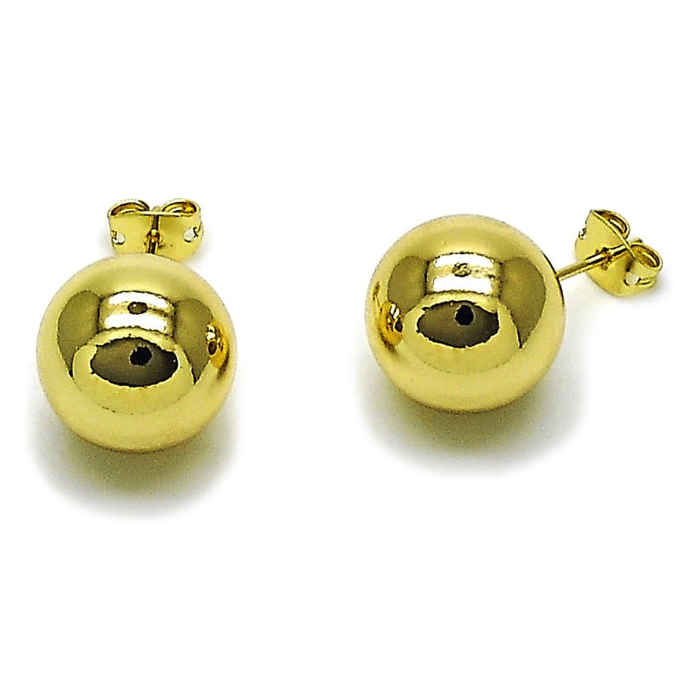 Oro Laminado Stud Earring, Gold Filled Style Ball and Hollow Design, Polished, Golden Finish