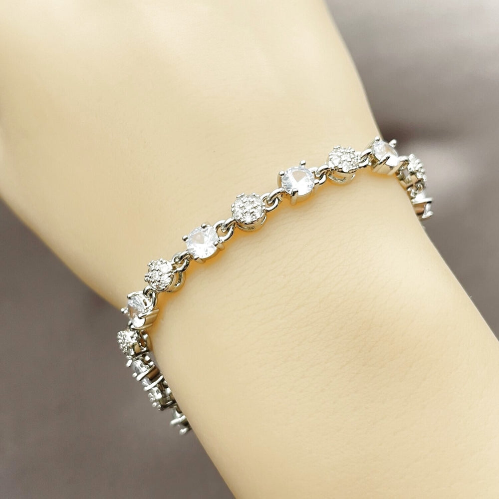 Rhodium Gold Filled Tennis Bracelet, with White Cubic Zirconia and White Micro Pave, Polished, Rhodium Finish