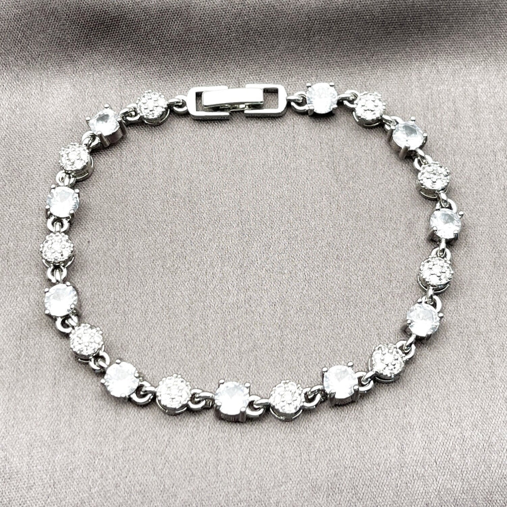 Rhodium Gold Filled Tennis Bracelet, with White Cubic Zirconia and White Micro Pave, Polished, Rhodium Finish