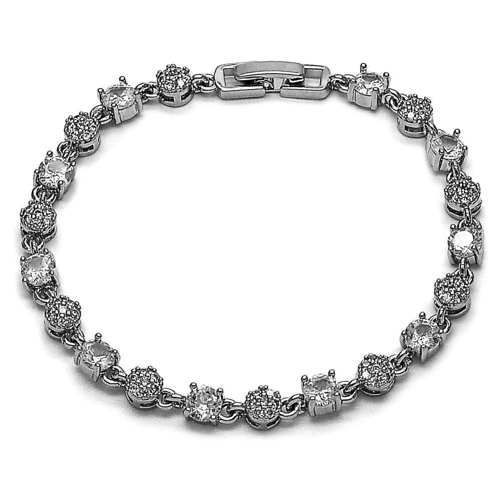 Rhodium Gold Filled Tennis Bracelet, with White Cubic Zirconia and White Micro Pave, Polished, Rhodium Finish