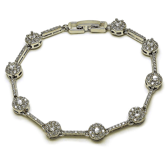 Rhodium Gold Filled Tennis Bracelet, Cluster Design, with White Cubic Zirconia, Polished, Rhodium Finish