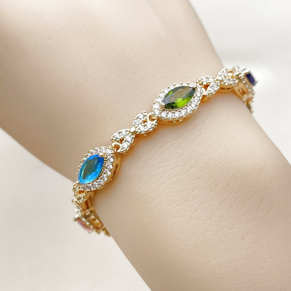 Oro Laminado Tennis Bracelet, Gold Filled Style Hugs and Kisses and Cluster Design, with Multicolor and White Cubic Zirconia, Polished, Golden Finish