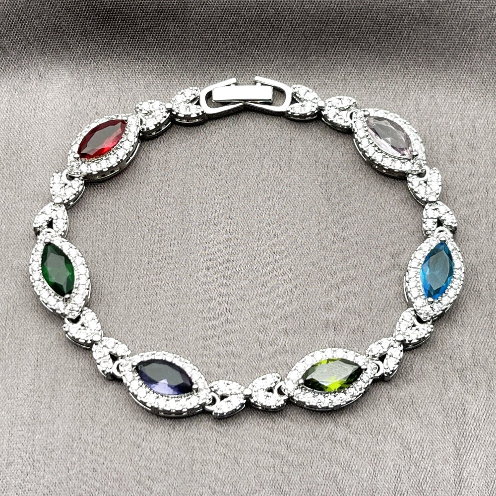 Rhodium Gold Filled Tennis Bracelet, Hugs and Kisses and Cluster Design, with Multicolor and White Cubic Zirconia, Polished, Rhodium Finish