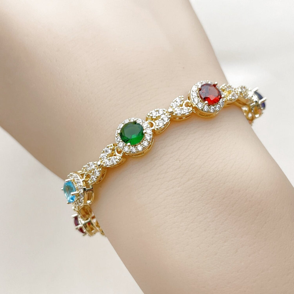 Oro Laminado Tennis Bracelet, Gold Filled Style Cluster and Hugs and Kisses Design, with Multicolor and White Cubic Zirconia, Polished, Golden Finish