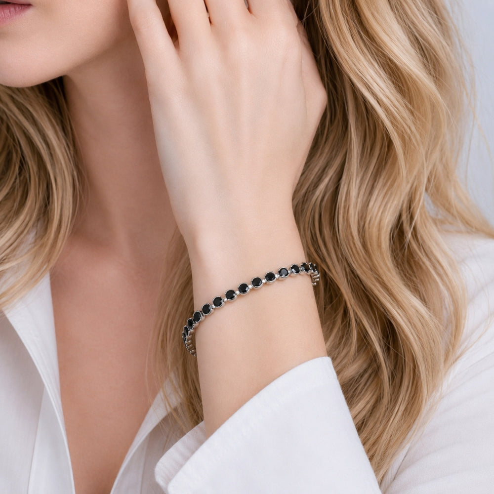 Rhodium Gold Filled Tennis Bracelet, with Black Cubic Zirconia, Polished, Rhodium Finish