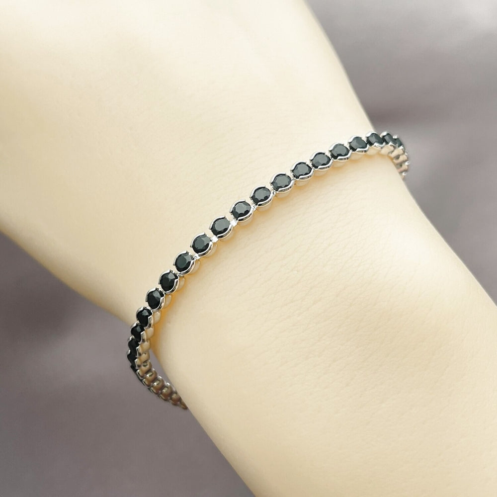 Rhodium Gold Filled Tennis Bracelet, with Black Cubic Zirconia, Polished, Rhodium Finish