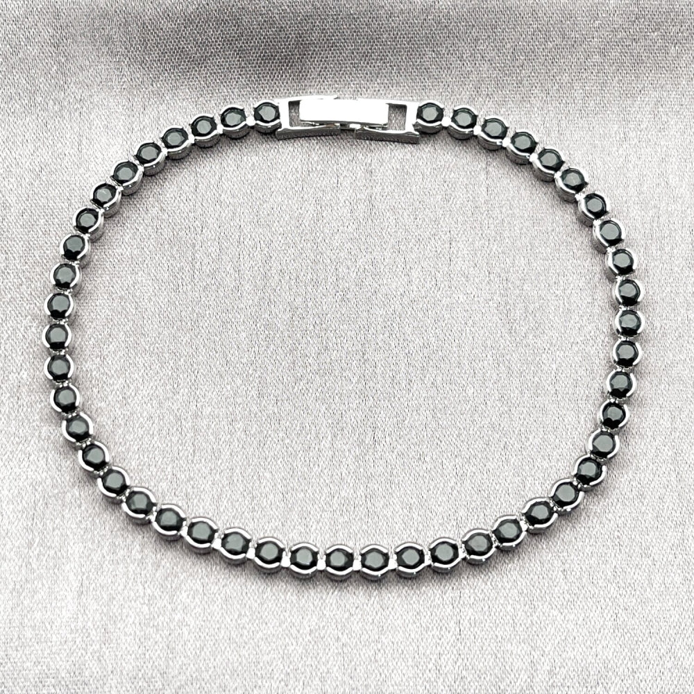 Rhodium Gold Filled Tennis Bracelet, with Black Cubic Zirconia, Polished, Rhodium Finish
