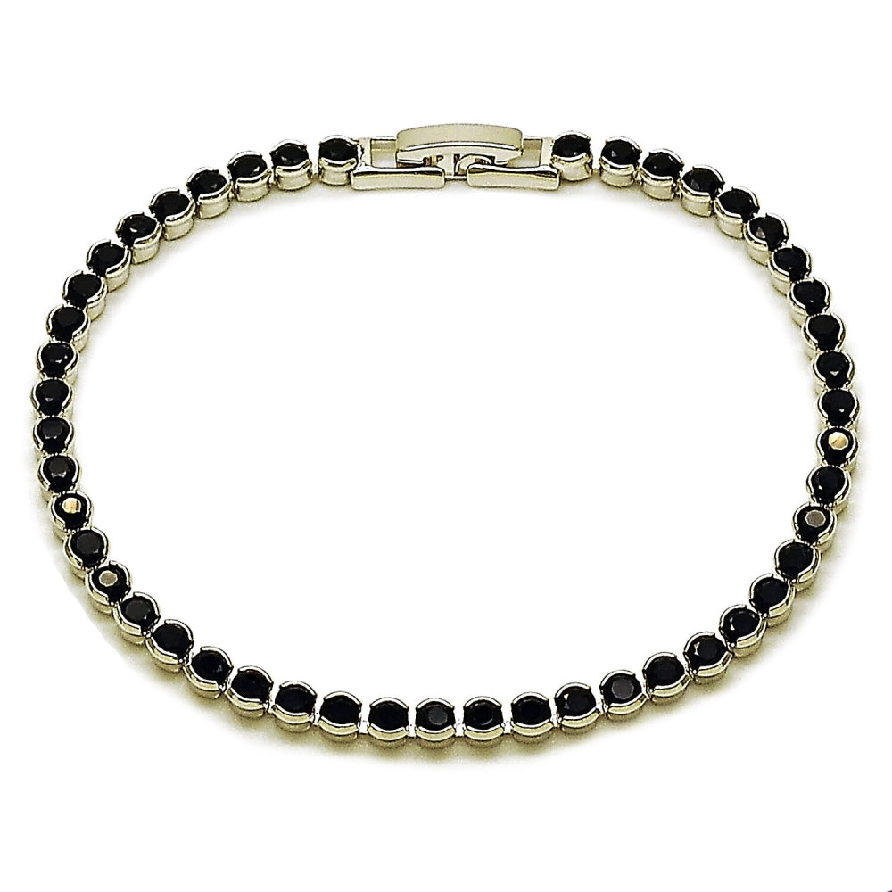 Rhodium Gold Filled Tennis Bracelet, with Black Cubic Zirconia, Polished, Rhodium Finish