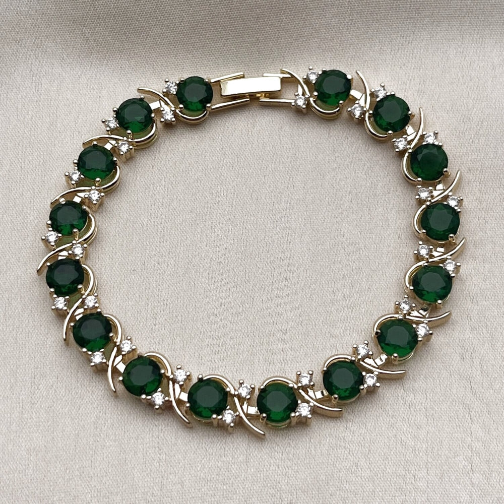 Oro Laminado Tennis Bracelet, Gold Filled Style with Green and White Cubic Zirconia, Polished, Golden Finish