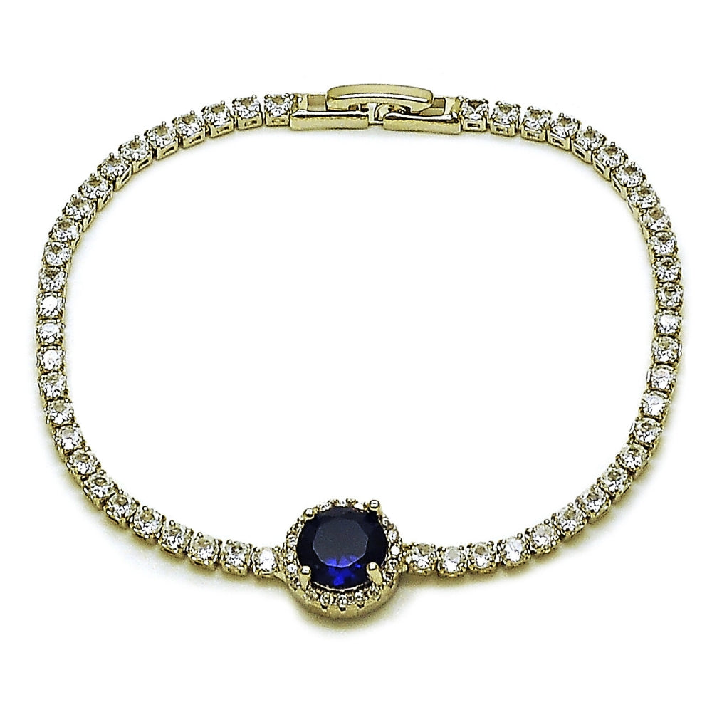 Rhodium Gold Filled Fancy Bracelet, Cluster Design, with Sapphire Blue and White Cubic Zirconia, Polished, Rhodium Finish