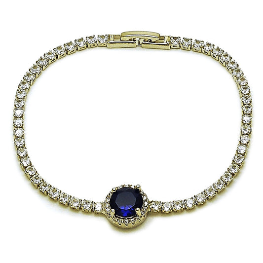 Rhodium Gold Filled Fancy Bracelet, Cluster Design, with Sapphire Blue and White Cubic Zirconia, Polished, Rhodium Finish