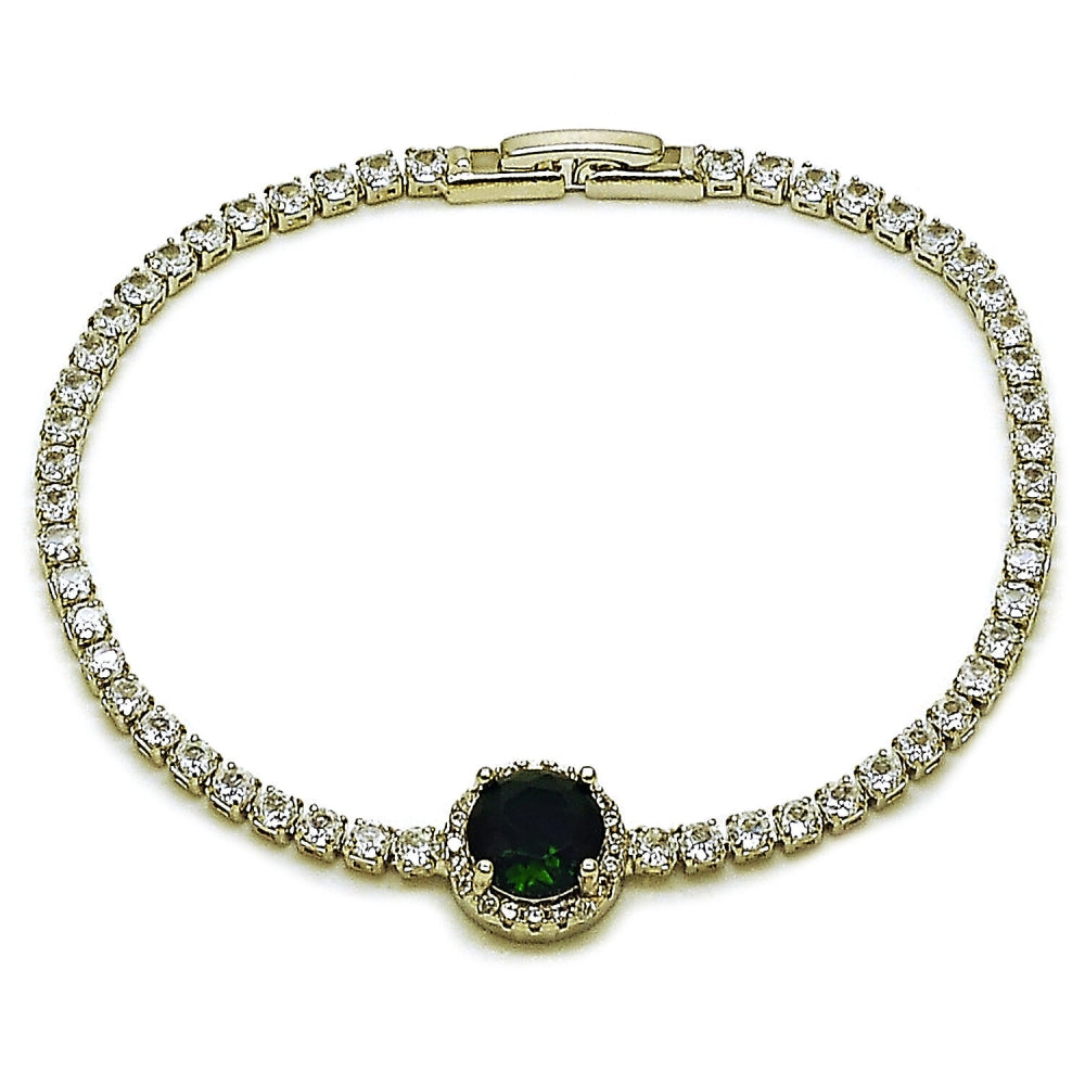 Rhodium Gold Filled Fancy Bracelet, Cluster Design, with Green and White Cubic Zirconia, Polished, Rhodium Finish