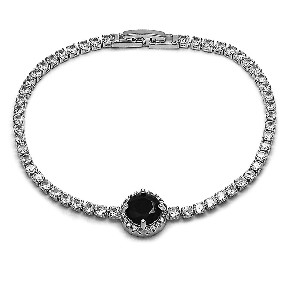 Rhodium Gold Filled Fancy Bracelet, Cluster Design, with Black and White Cubic Zirconia, Polished, Rhodium Finish