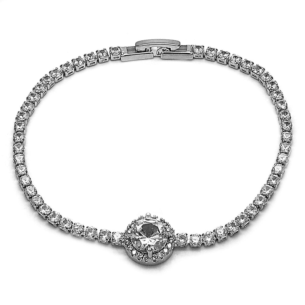 Rhodium Gold Filled Fancy Bracelet, Cluster Design, with White Cubic Zirconia, Polished, Rhodium Finish