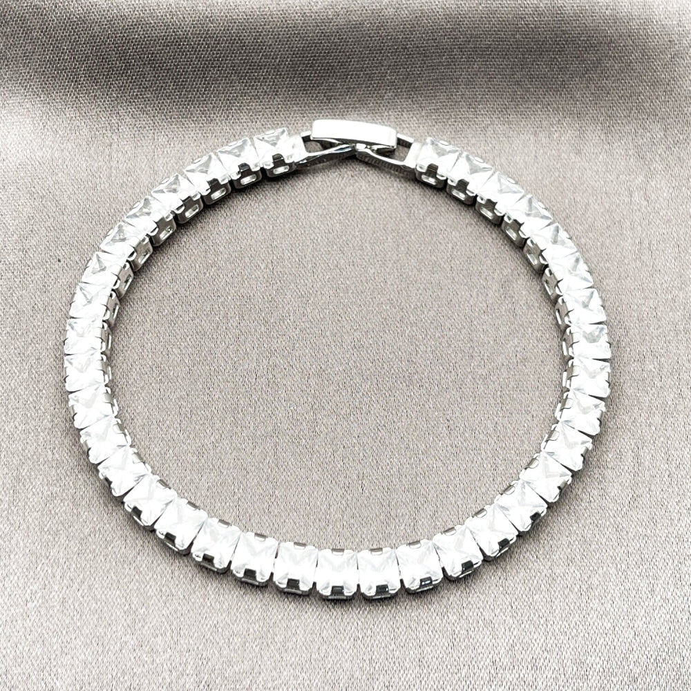 Rhodium Gold Filled Tennis Bracelet, Cluster Design, with White Cubic Zirconia, Polished, Rhodium Finish