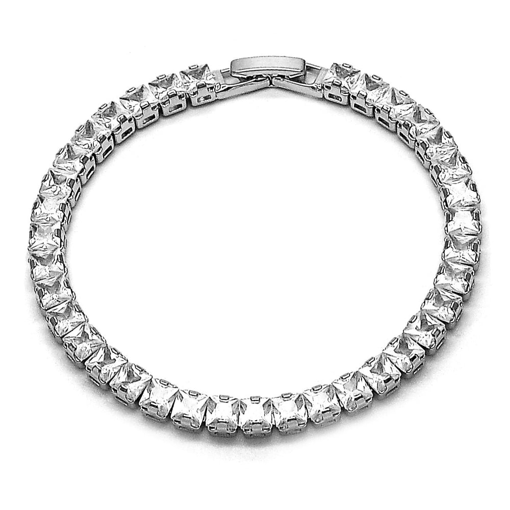 Rhodium Gold Filled Tennis Bracelet, Cluster Design, with White Cubic Zirconia, Polished, Rhodium Finish