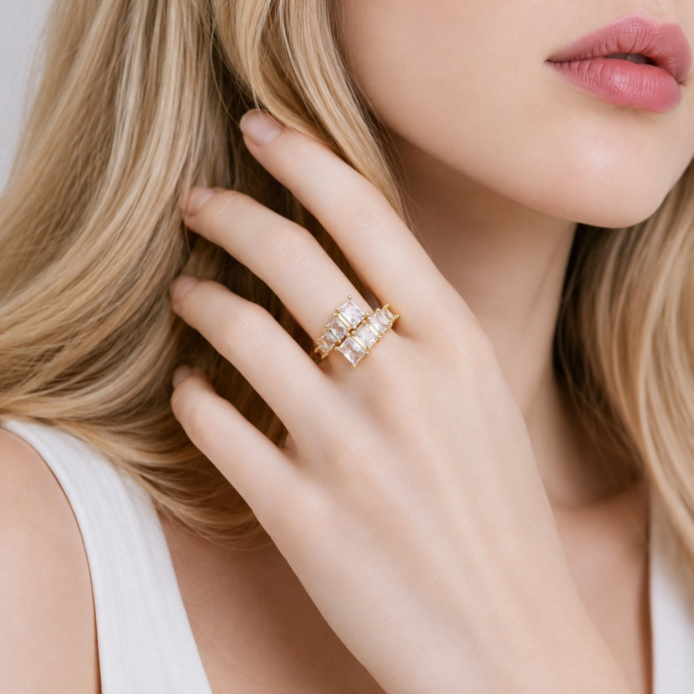 Rhodium Gold Filled Multi Stone Ring, with White Cubic Zirconia, Polished, Rhodium Finish