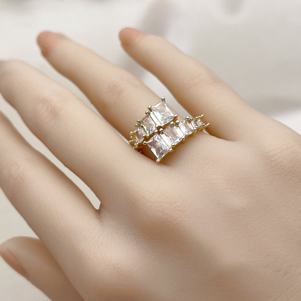 Rhodium Gold Filled Multi Stone Ring, with White Cubic Zirconia, Polished, Rhodium Finish