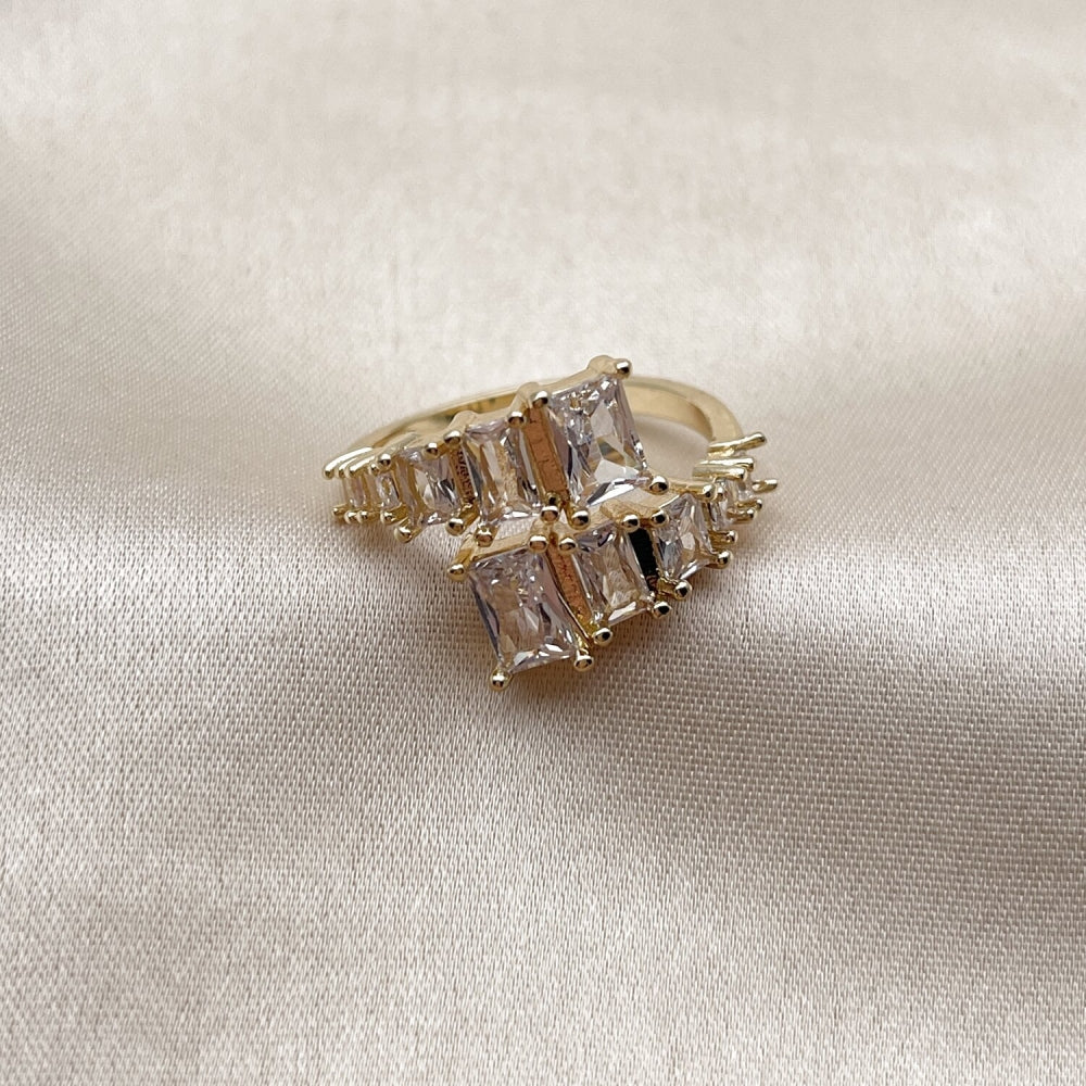 Rhodium Gold Filled Multi Stone Ring, with White Cubic Zirconia, Polished, Rhodium Finish