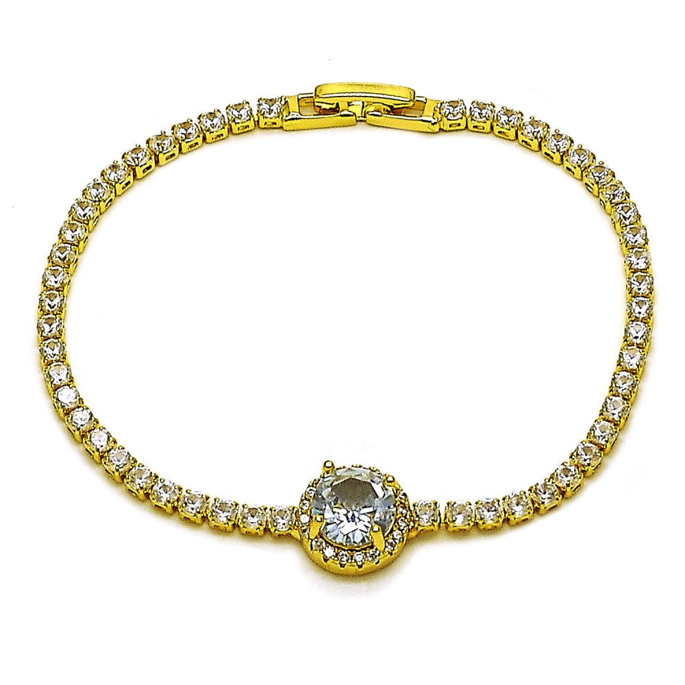 Oro Laminado Fancy Bracelet, Gold Filled Style Cluster Design, with White Cubic Zirconia, Polished, Golden Finish