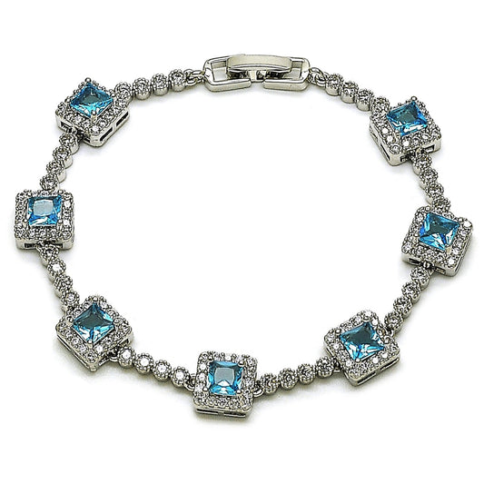 Rhodium Gold Filled Tennis Bracelet, Cluster Design, with Indicolite and White Cubic Zirconia, Polished, Rhodium Finish